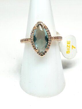 Ring Bomb Party Ring, Size 7 rose gold band, blue stone,